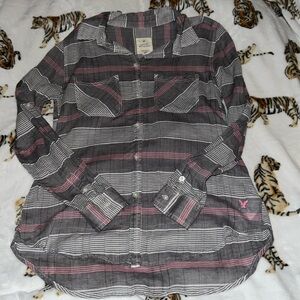American eagle pink, white and grey  button down shirt size small